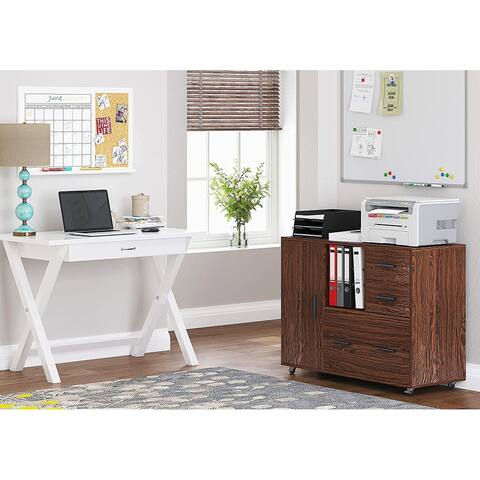 Spirich Large Mobile Lateral Filing Cabinet With 3 Drawers, Storage Door and Shelves, Office Credenza With File Drawer