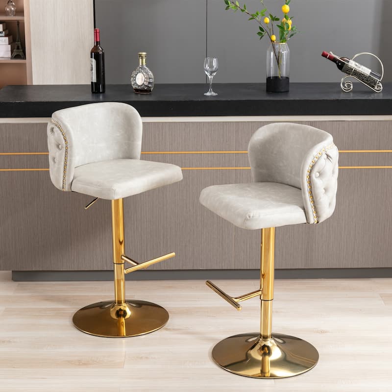 PU Upholstered Bar Stools Set of 2, Swivel Bar Stools with Adjusatble Height, Kitchen Island Chairs with Footstool