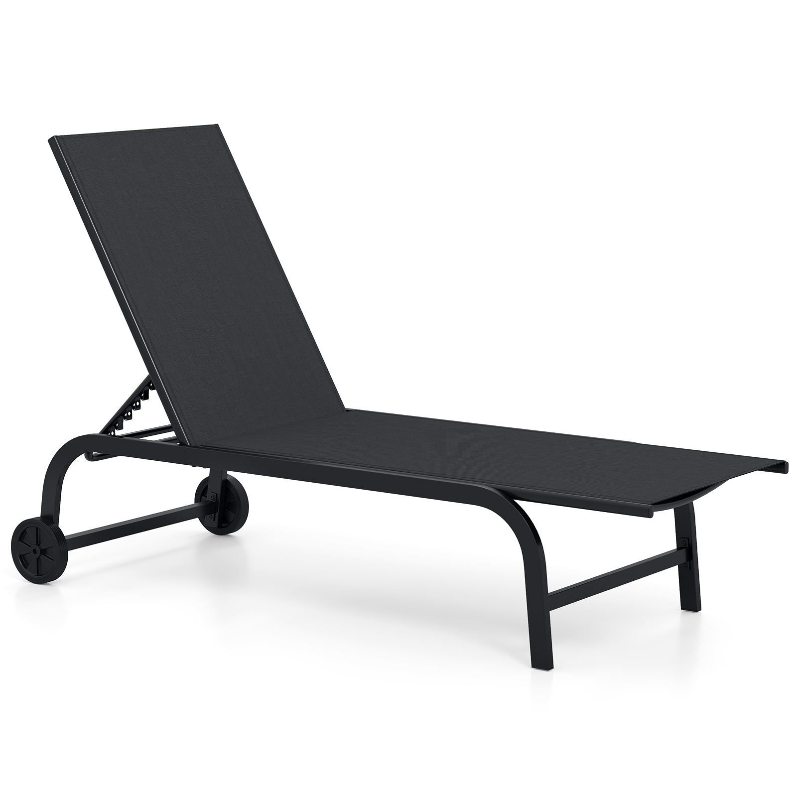 Gymax Outdoor Chaise Lounge Chair Set w/Wheels 6-Position Recliner w/