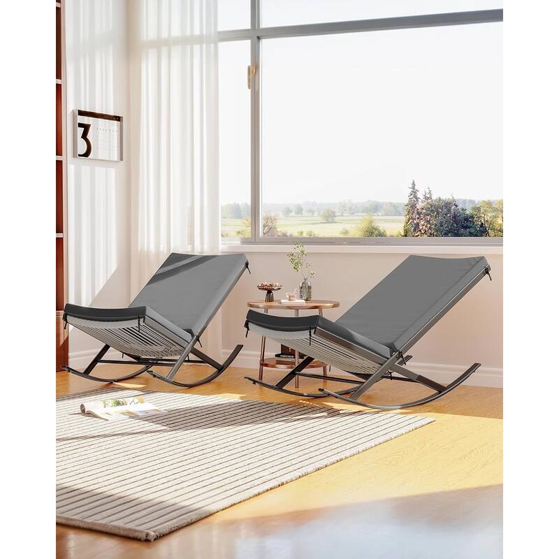 2-Piece Outdoor Rocking Chairs with Thick Cushion and Iron Frame