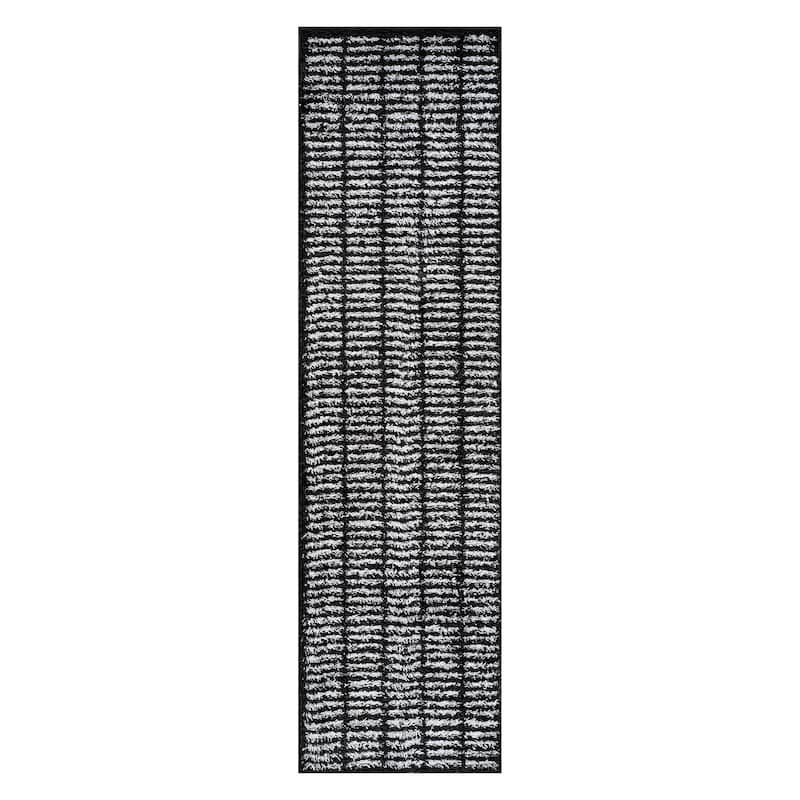 Bohemian Stripe Lines Shag Rug - Textured Surface - Anthracite Dark Gray - Easy to Clean