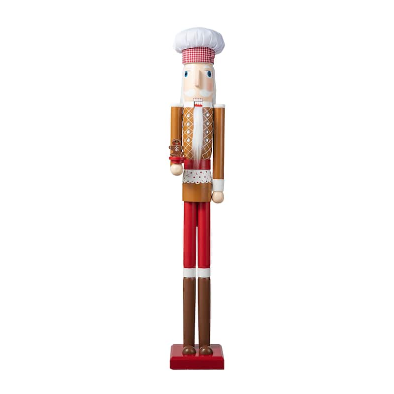 Glitzhome 42"H Wooden Christmas Gingerbread Chef Nutcracker