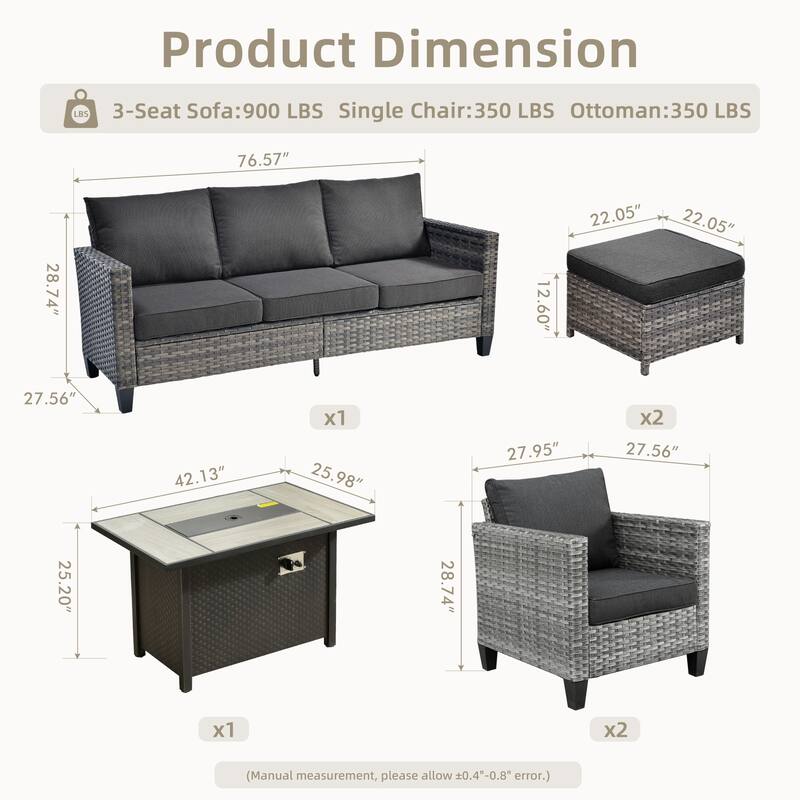 OVIOS 6-piece Patio Wicker Conversation Furniture Set With Fire Pit