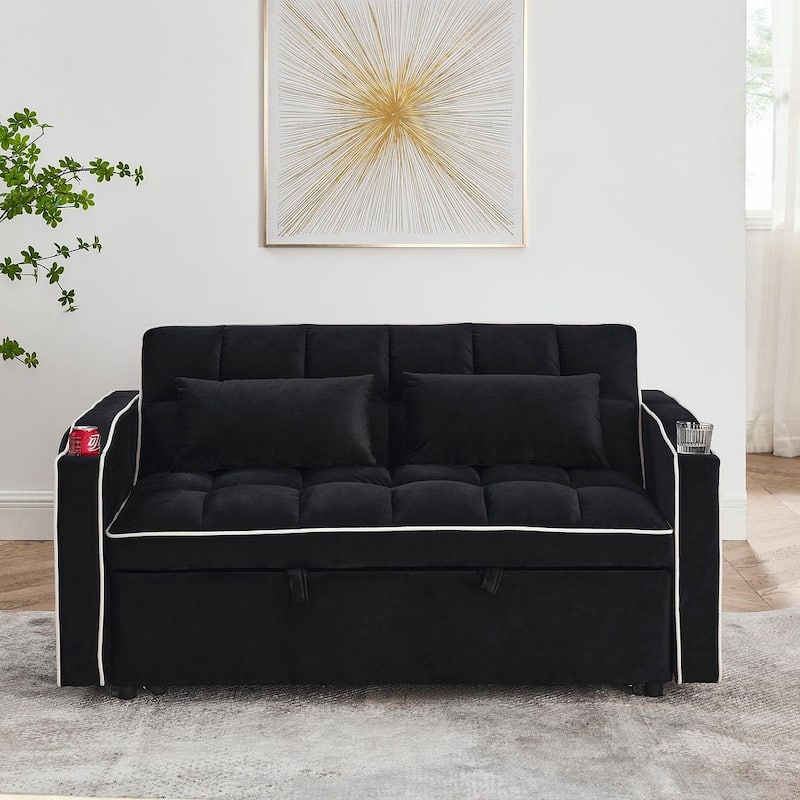 55.51'' Modern Versatile Foldable Sofa Bed With Adjustable Back and USB Port and Ashtray and Swivel Phone Stand