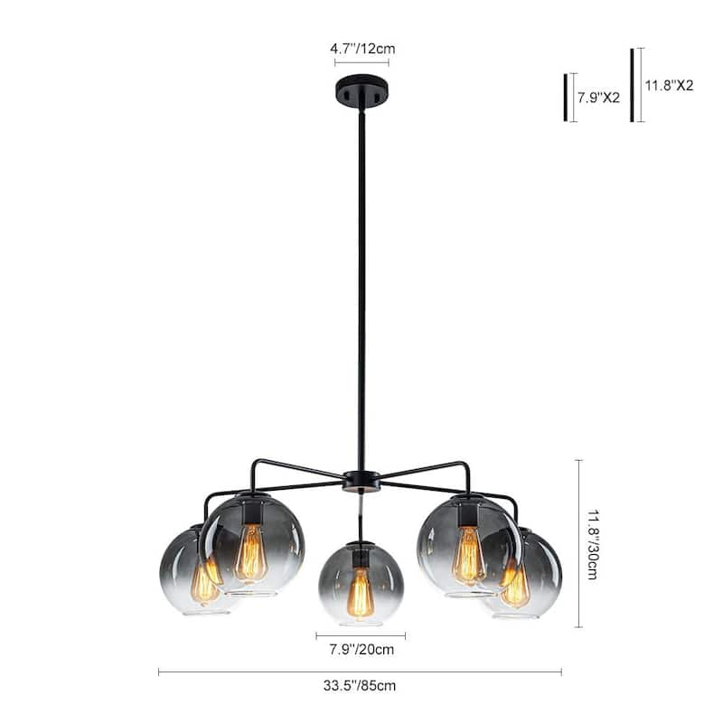 Modern 5-Light Linear Smoky Bubble Glass Chandelier - 33.5in