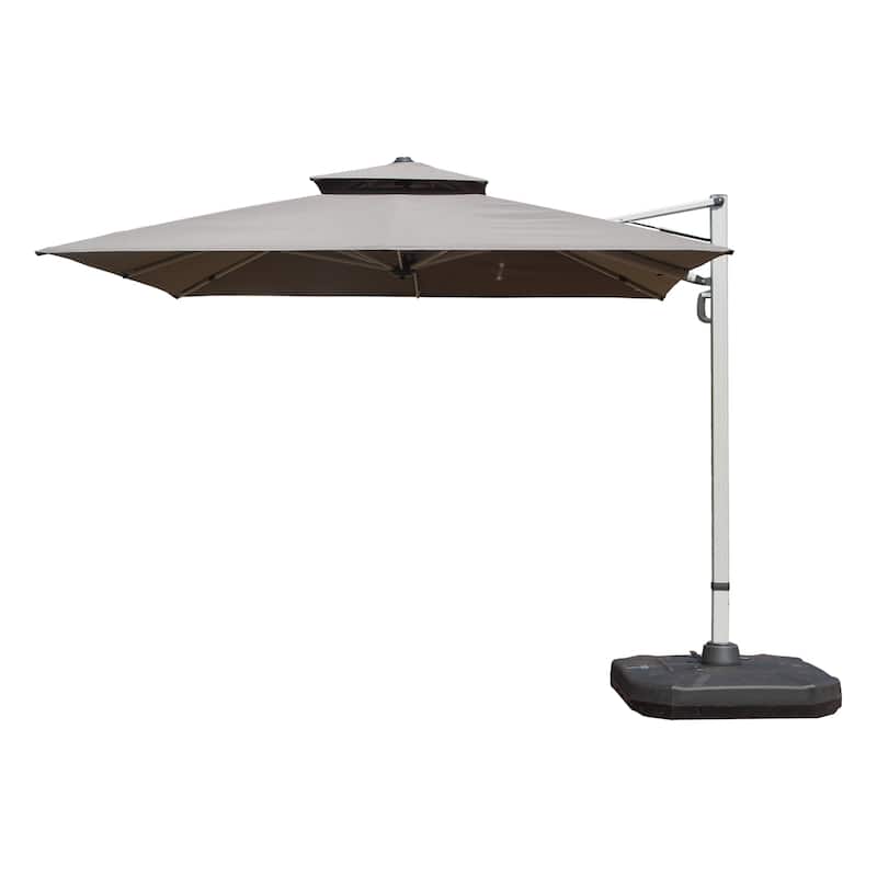 10x10 Square Cantilever Umbrella with Center Pole, Gray, 360° Rotation, 5-Position Tilt, Hydraulic Opening, UPF 50+