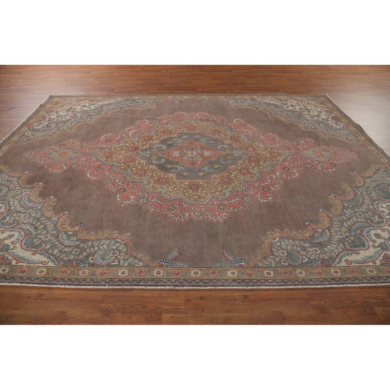Brown Tabriz Persian Vintage Area Rug Handmade Oriental Wool Carpet - 7'8"x 11'1"