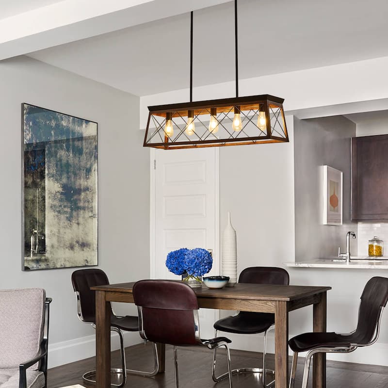 5-Light Vintage Industrial Chandelier for Kitchen Island Dining Room Living Room