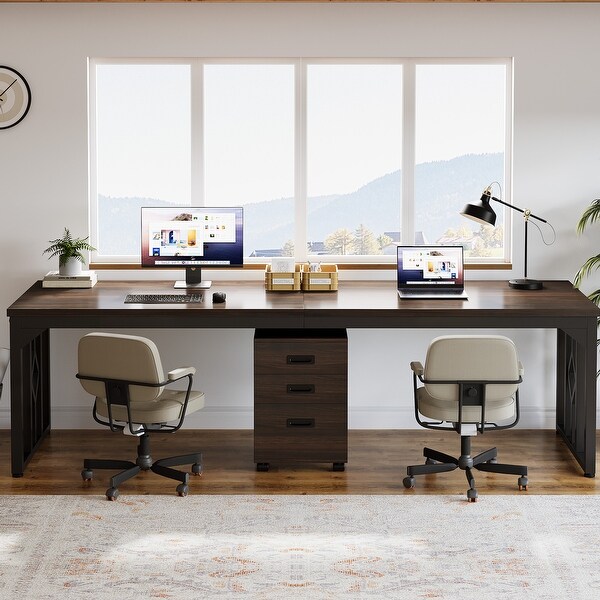 Extra long Computer Desk Two Person Desk with File Cabinet