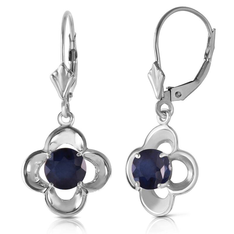 1.1 Carat 14K Solid Gold Leverback Gemstone Earrings Natural Sapphire - White