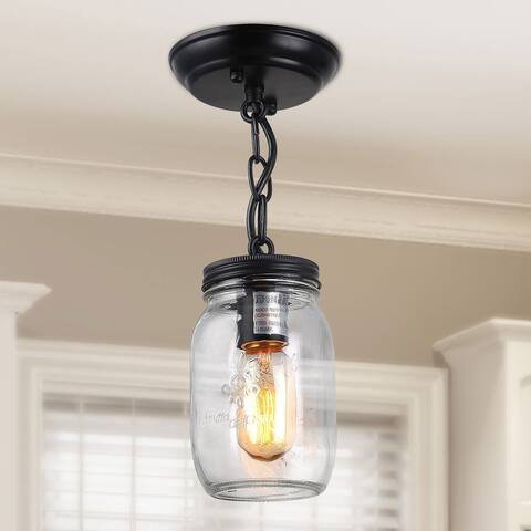 Carbon Loft Modern Industrial 1-Light Pendant Lights Glass Jar Semi Flush Mount Ceiling Lights - D5"*H13"