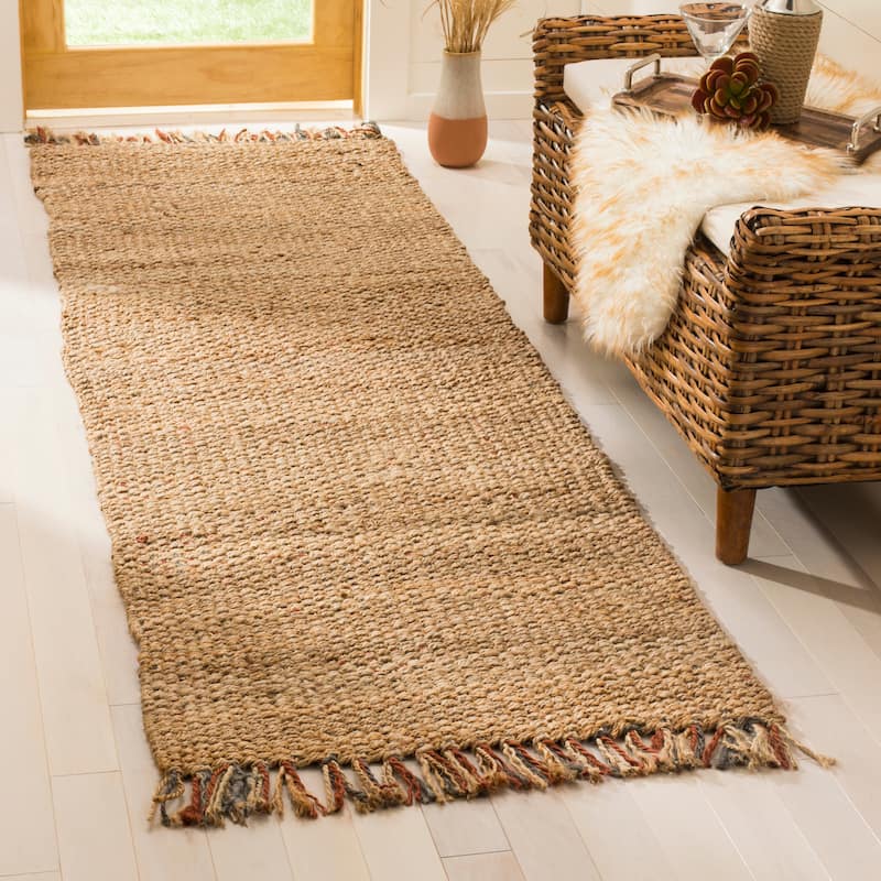 SAFAVIEH Handmade Natural Fiber Shouko Jute Tassel Rug with - 2'6" x 8' Runner - Natural/Multi