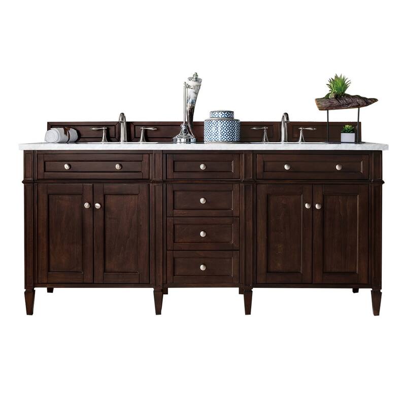 James Martin Vanities 650-V72-3WZ Brittany 72" Double Basin Poplar - Burnished Mahogany - Mahogany Finish