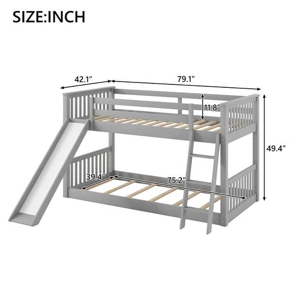 Twin over Twin Size Bunk Bed with Convertible Slide and Ladder