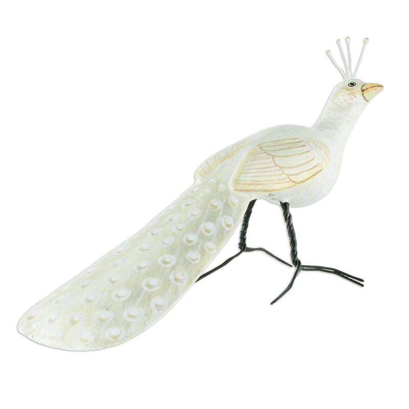 Novica Handmade Albino Indian Peafowl Ceramic Figurine