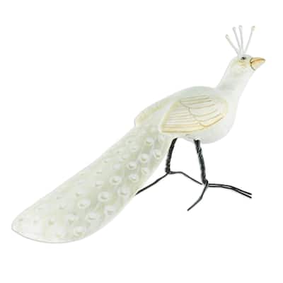 Novica Handmade Albino Indian Peafowl Ceramic Figurine