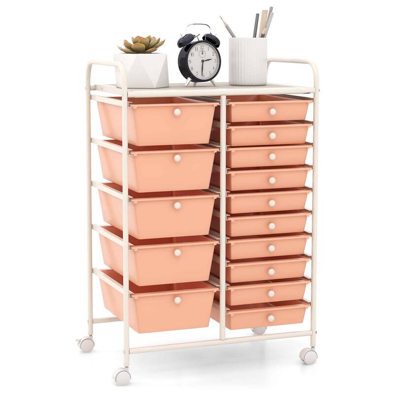 Costway 15 Drawer Rolling Storage Cart Tools Scrapbook Paper Office - See Details