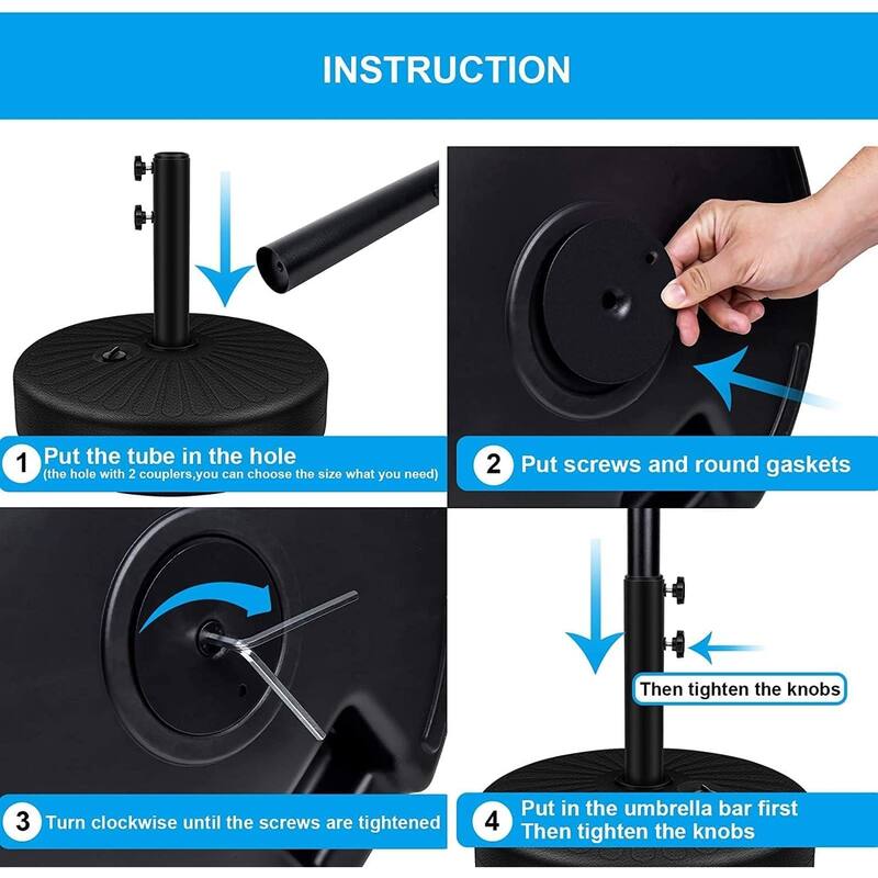 50 lbs. Plastic Market Patio Umbrella Base in Black, 20" Patio Umbrella Base for Outdoor Lawn, Garden, Round, 2 Pack