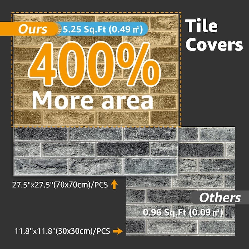 Art3d 20pcs 27.5"x27.5" Self-adhesive Foam Faux Brick Wall Tile Wall Sticker