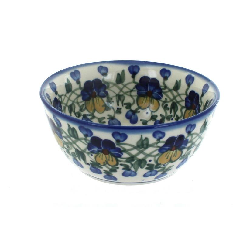 Blue Rose Polish Pottery WR Unikat Cereal Bowl - Pansies
