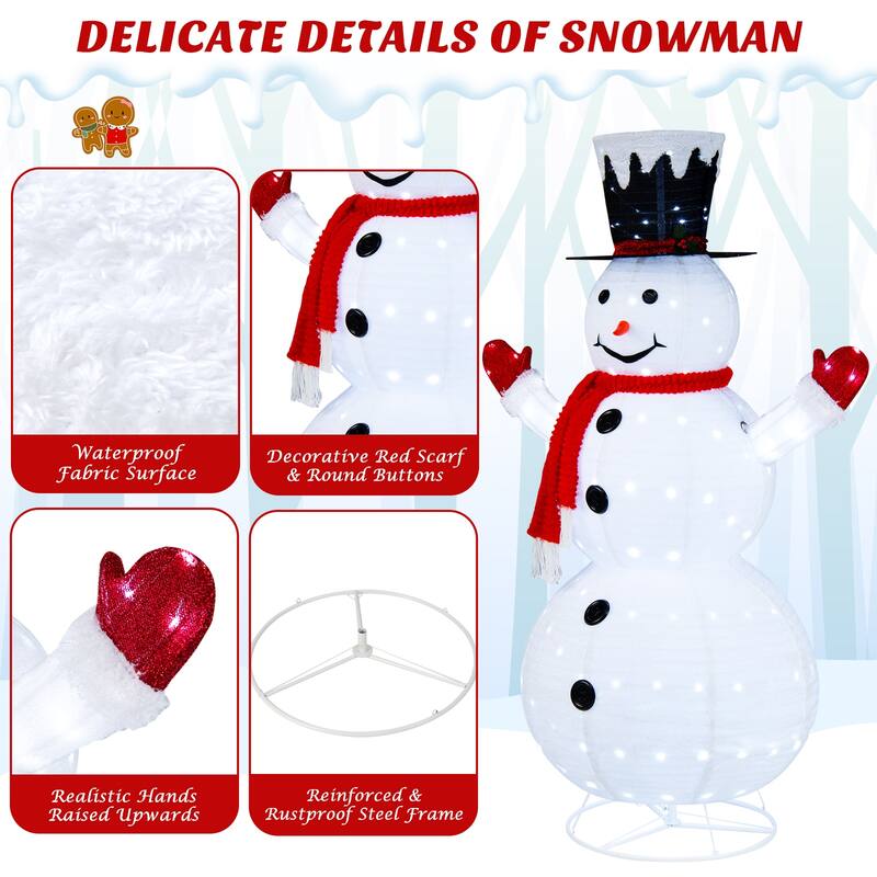 Gymax 6FT Pre-Lit Pop-Up Flannel Snowman Collapsible Christmas Decor - See Details