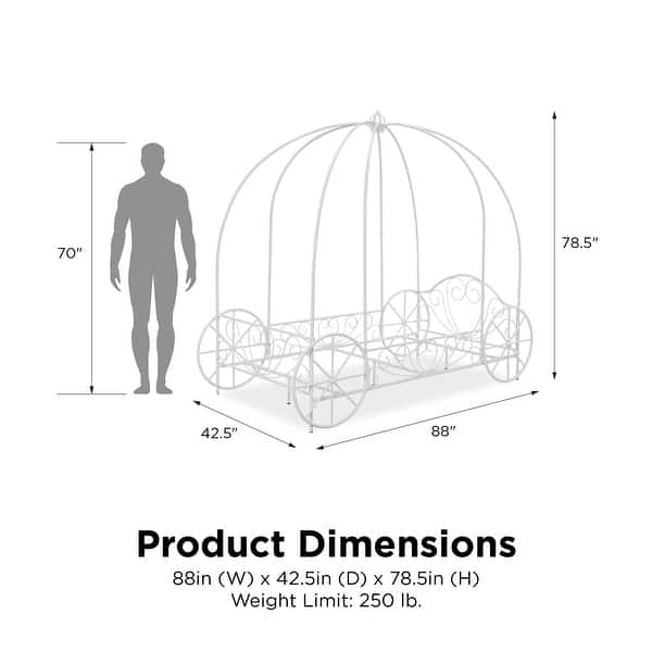 dimension image slide 1 of 2, DHP Princess Carriage Twin Metal Bed