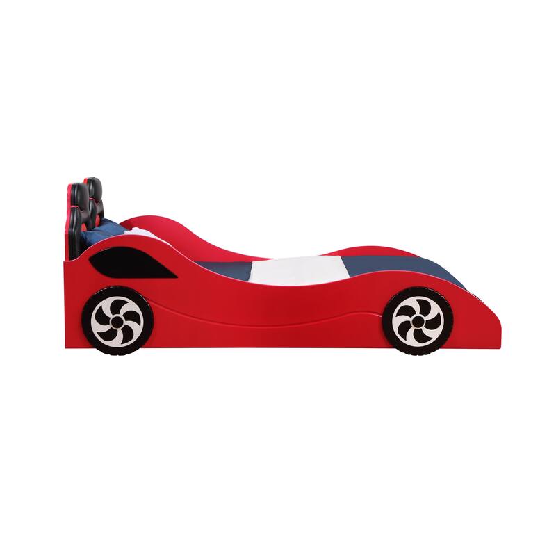Colen Red Finish Twin Car Bed with LED