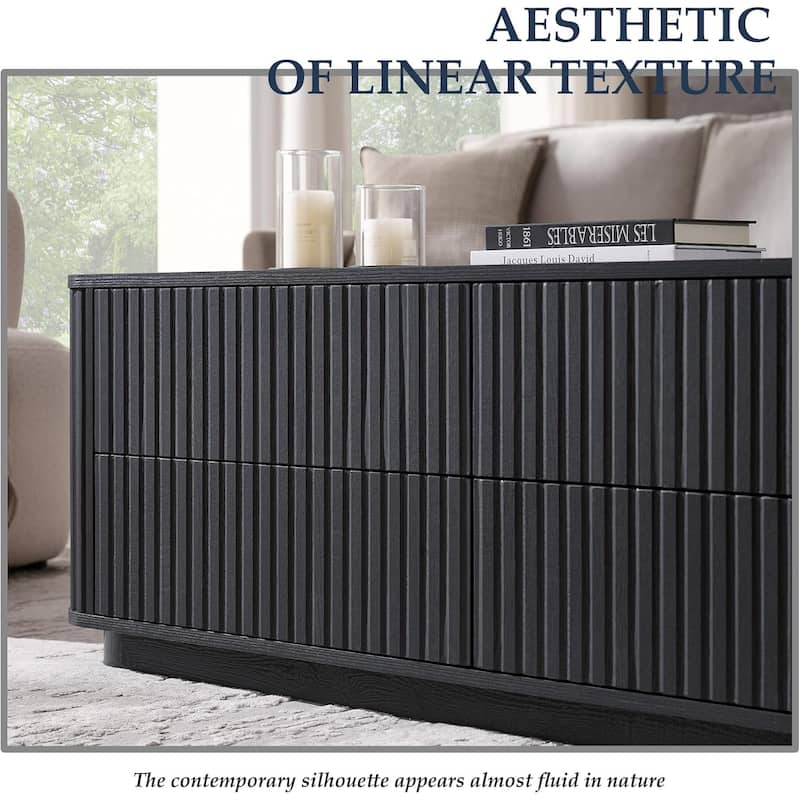 Fluted Coffee Table w/ 4 Drawers, Modern Center Table for Living Room