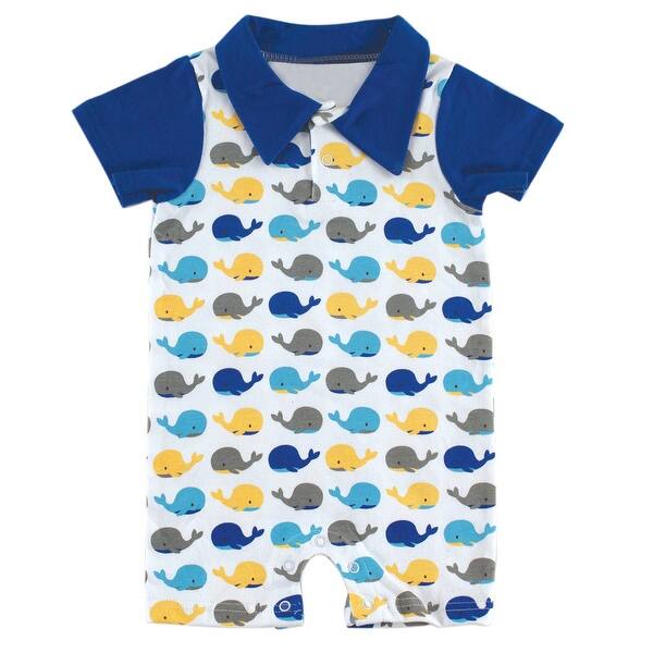 slide 1 of 1, Hudson Baby Infant Boy Cotton Romper 1pk, Whale 0 - 3 Months - Blue