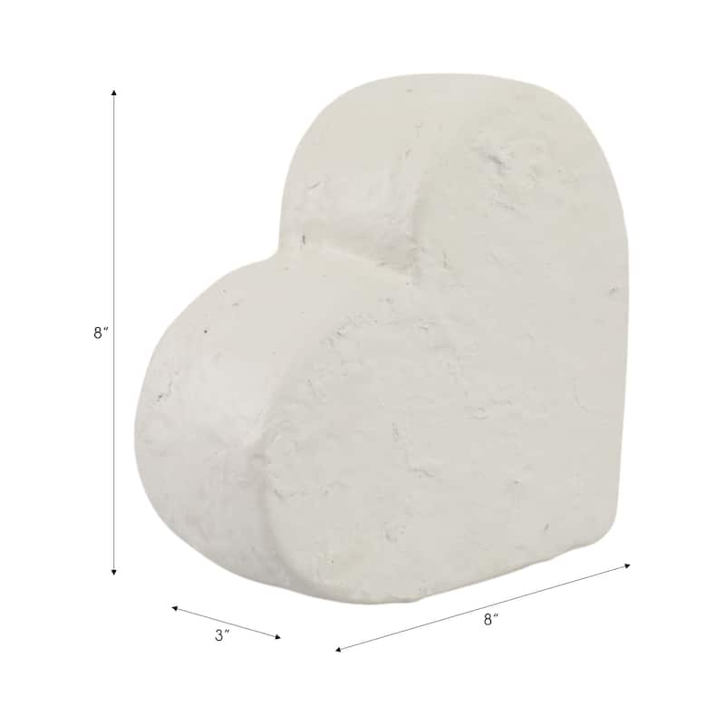 Ecomix Heart-Shaped Decorative Sculpture Boho Accent - 8" Ivory - 8" x 3" x 8"