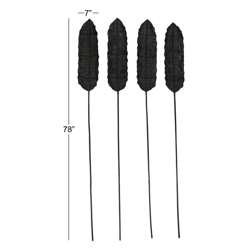 Bamboo Wood Bamboo Tall Slim Woven Palm Leaf Stick Home Decor Natural Foliage - Set of 4 Black - Roche River Decor