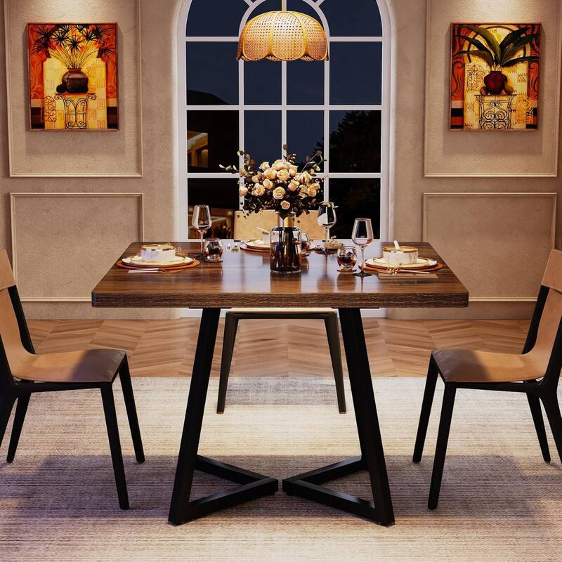 Small Dining Table for 4, 31.5 Inches Industrial Dinner Table with Metal Base