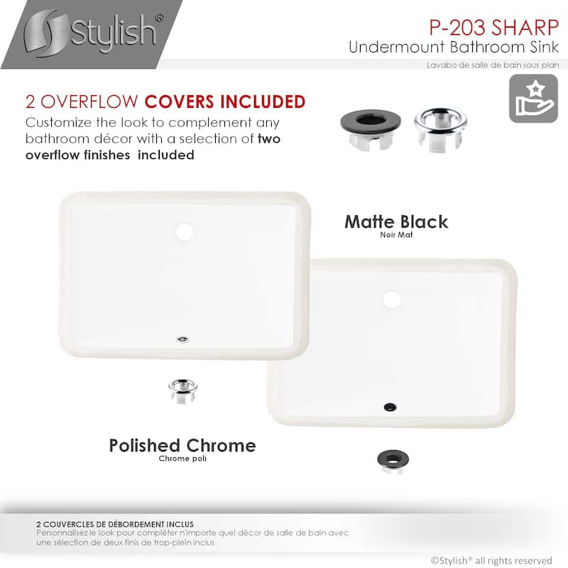 STYLISH 21.25"W x 14.5"D White Rectangular Undermount Bathroom Sink Set of 2 - White