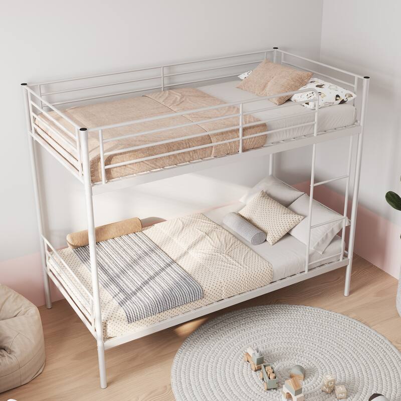 GDFStudio - Able to Split Twin Size Metal Bunk Bed Twin Over Twin with Ladder and high Guardrail