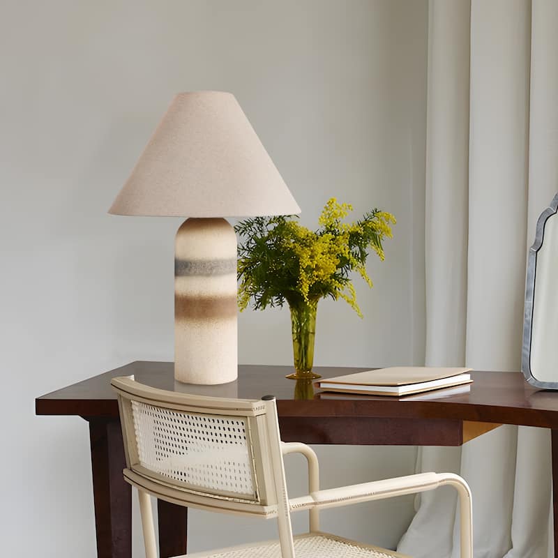 Ceramic Table Lamp with Drum Linen Shade