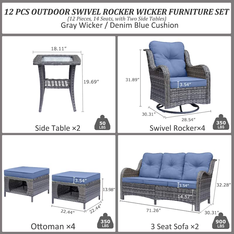 Wicker Patio Furniture Set-Patio Conversation Sets with Swivel Chairs