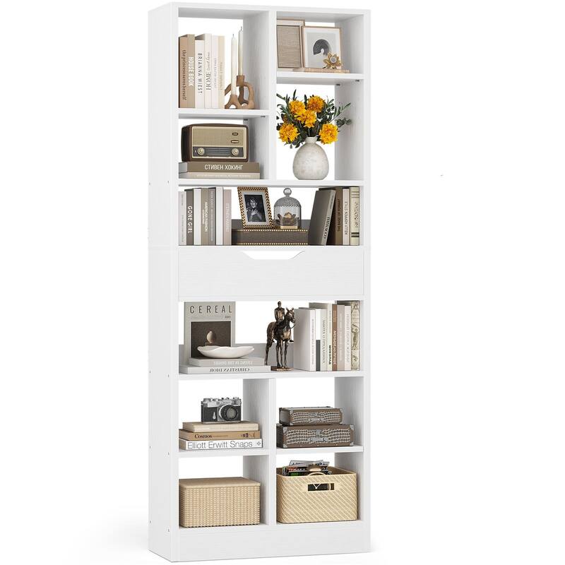 Freestanding 74" Tall Bookcase with Drawer,8-Tier Bookshelf Open Display Shelves for Living Room Home Office, Bedroom