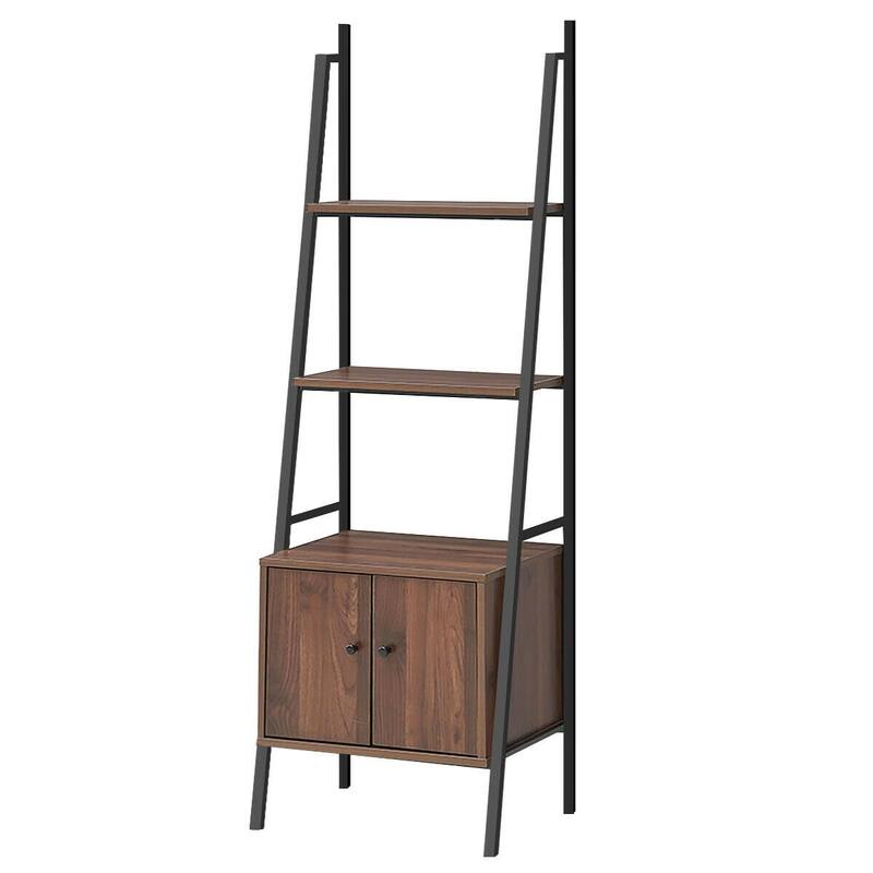 3-Tier Ladder Shelf Metal Frame Bookcase with Cabinet for Storage - 20.5" x 15.5" x 63"