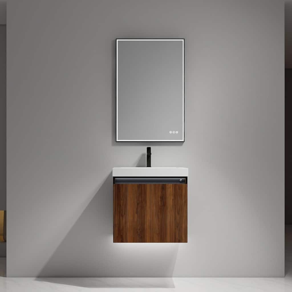Blossom Lille Brown Walnut Floating Vanity with LED & Acrylic Sink