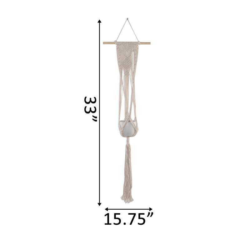33" H hanging macrame with 4" Ceramic pot,Matte White