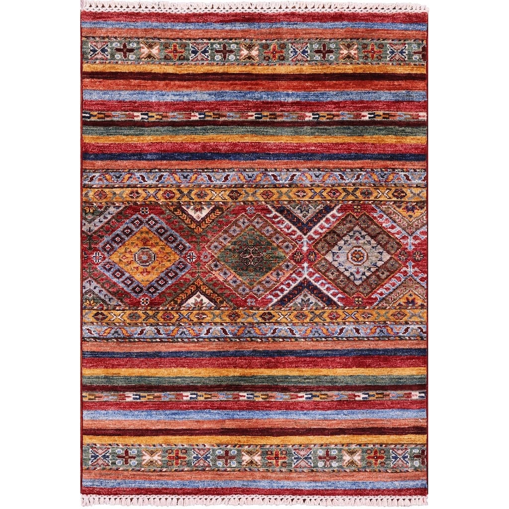 Golden Nile Khorjin Persian Gabbeh Hand Knotted Wool Rug - 2' 9" X 3' 10"