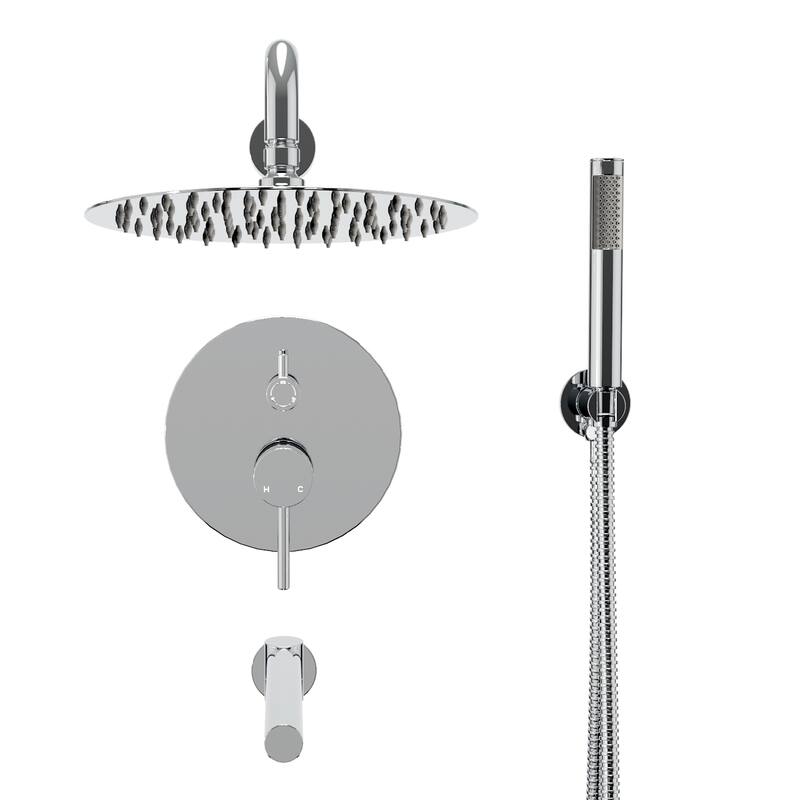 Clihome 10" Wall Rainfall 3 Way Round Shower System With Swivel Bathtub Spout