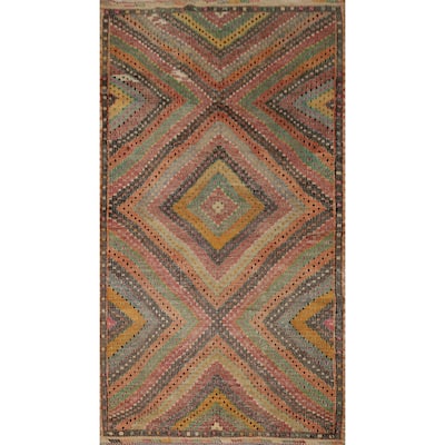 Hand Woven Oriental 100% Wool Carpet Southwestern Tribal Multi-Colored Kilim Area Rug - 9' 2'' X 5' 8''