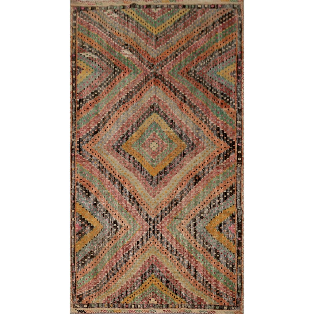 Hand Woven Oriental 100% Wool Carpet Southwestern Tribal Multi-Colored Kilim Area Rug - 9' 2'' X 5' 8''