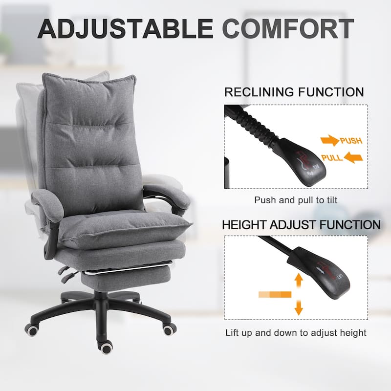 Vinsetto 360-deg Swivel Home Office Chair Adjustable Height Recliner with Retractable Footrest and Double Padding
