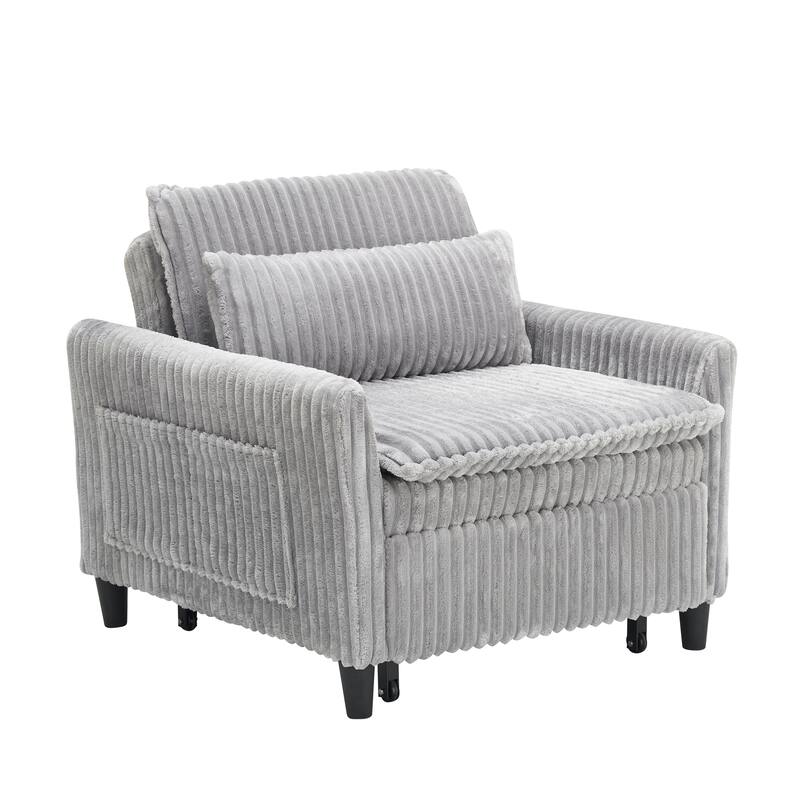 Corduroy Accent Chair Convertible Chaise Lounge, Single Sofa Chair Lounge Chair Pull-out Sleeper Sofa Bed
