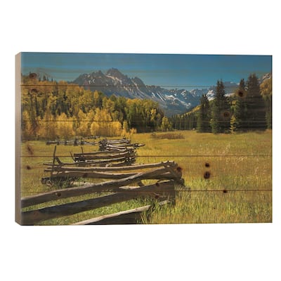 Wooden Fence In A Forest, Maroon Bells, Aspen, Pitkin County, Colorado, USA Print On Wood by Panoramic Images - Multi-Color