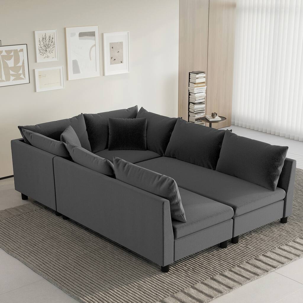 86" Chenille Modular Sectional Sofa Bed (6-Seater)
