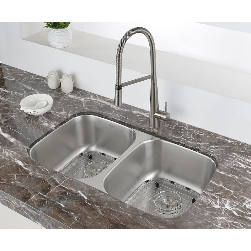 Ruvati 29-inch Undermount 50/50 Double Bowl 16 Gauge Stainless Steel Kitchen Sink - RVM4301 - 29-1/8″ x 18-1/2″