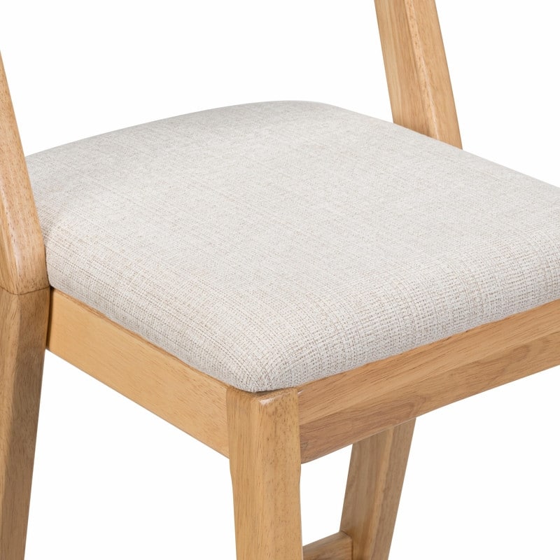 Jasper Indoor Rubberwood Bar Stools with Beige Upholstery and Dark Brown Finish, Set of 2